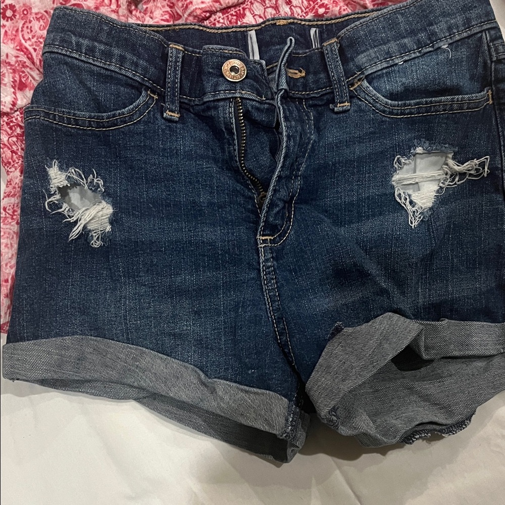 Abercrombie & Fitch Dark Blue Distressed Jean Shorts